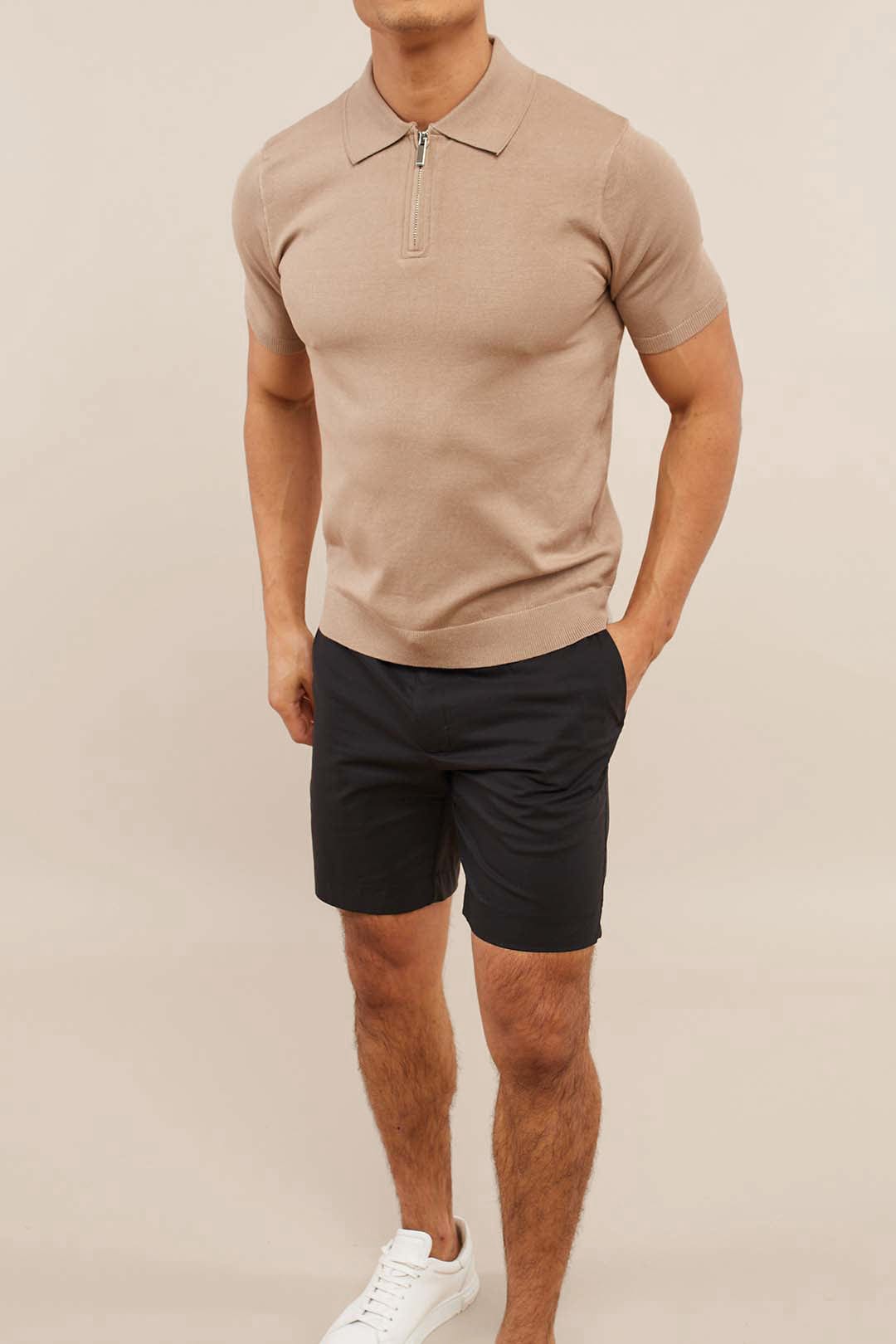 Llana Knitted Zip Polo - Taupe