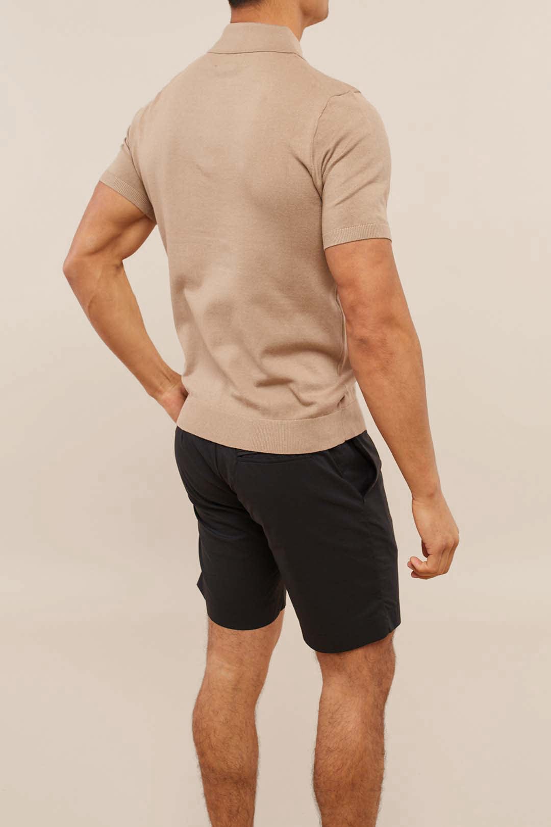 Llana Knitted Zip Polo - Taupe