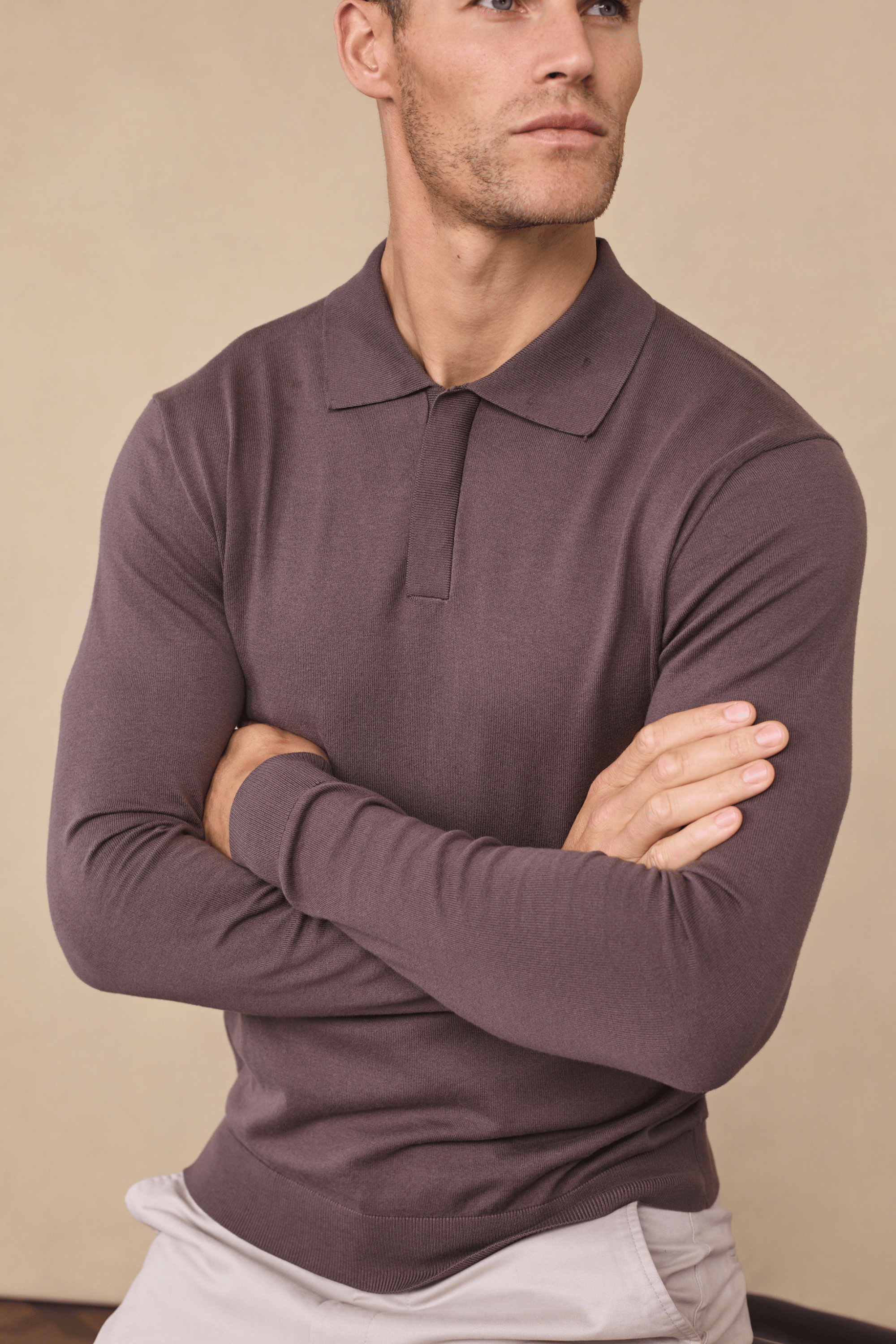Andre Long Sleeve Button Polo - Mocha