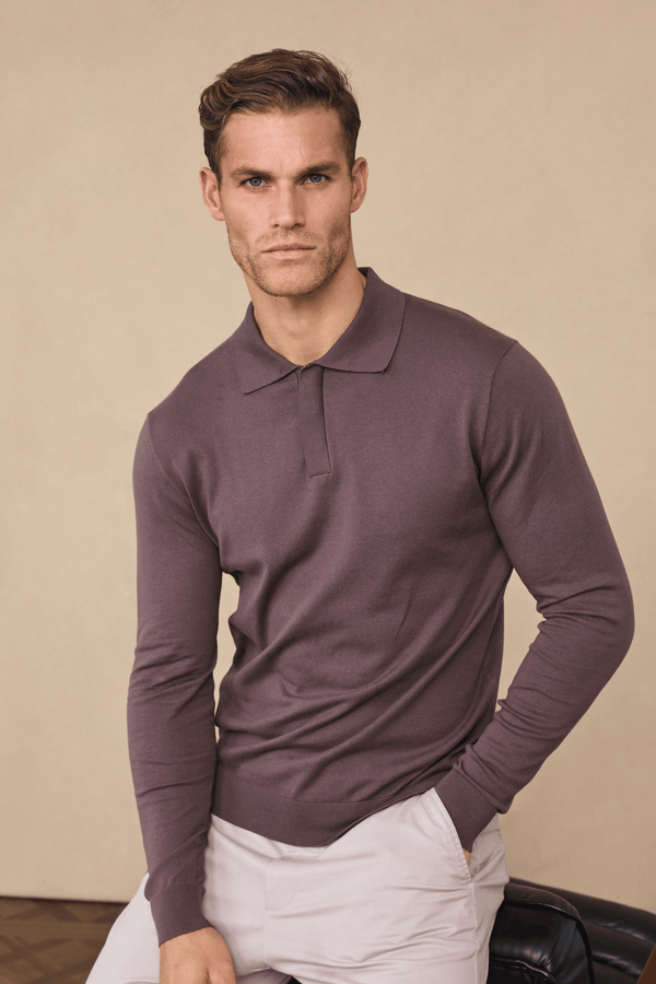 Andre Long Sleeve Button Polo - Mocha