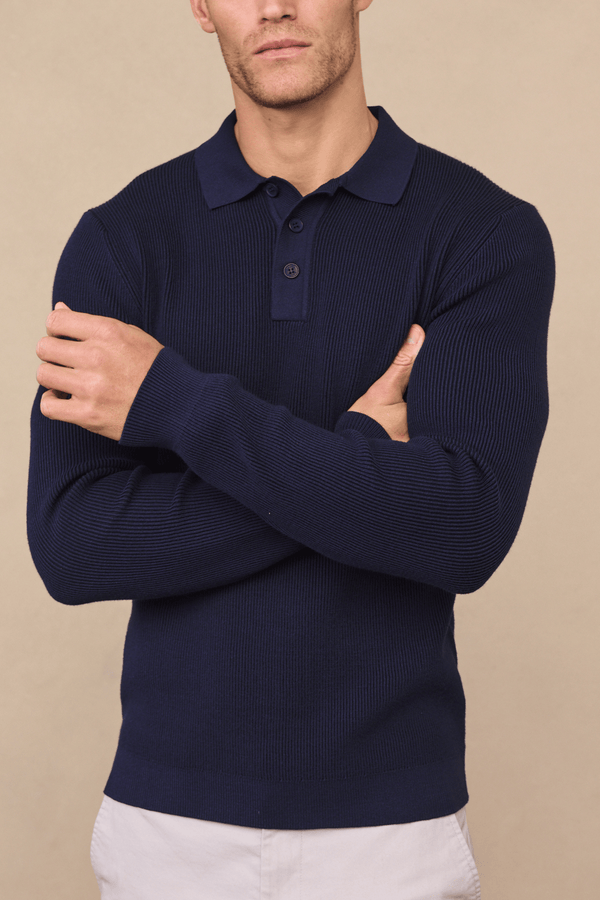 Angus Ribbed Polo - Navy