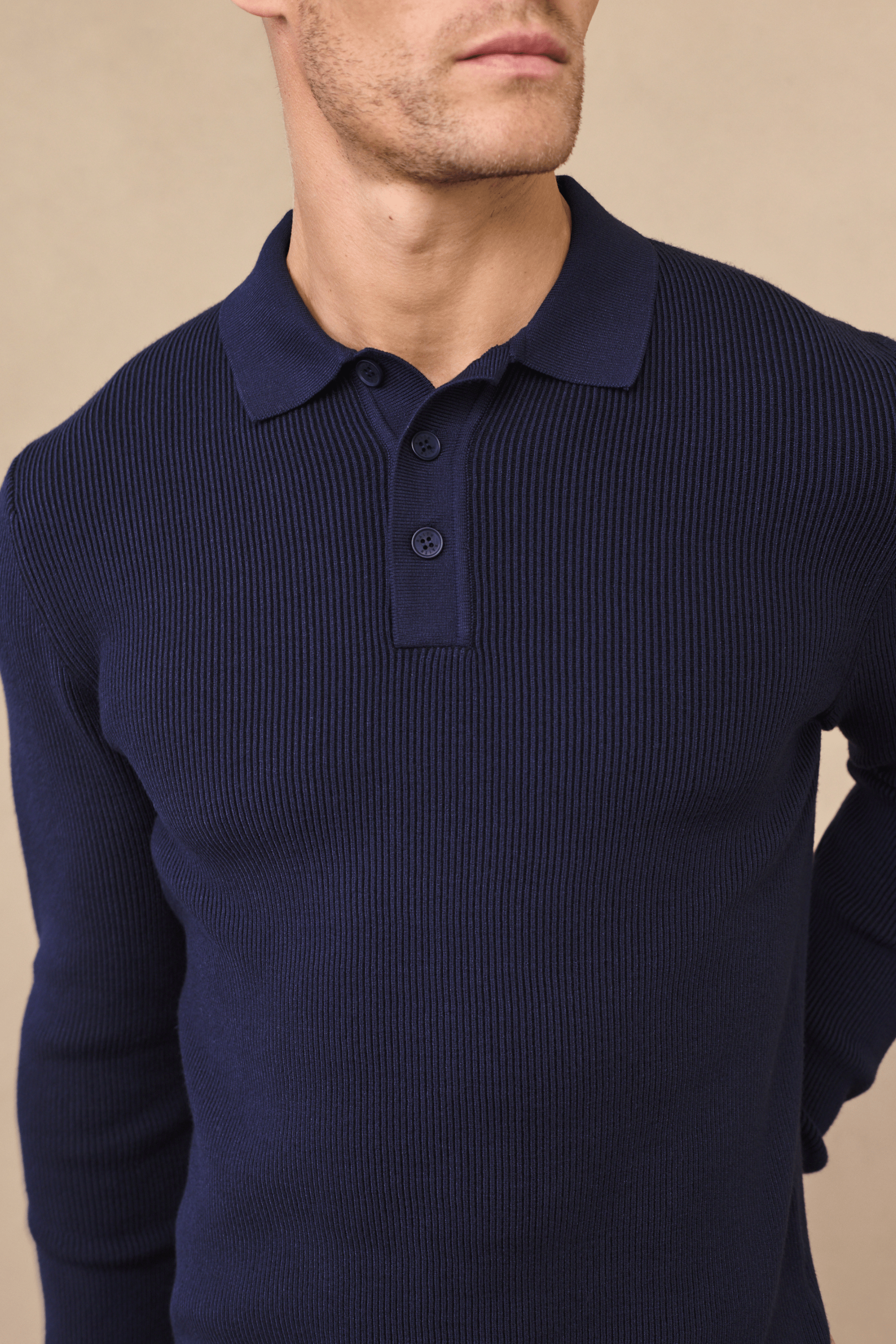Angus Ribbed Polo - Navy