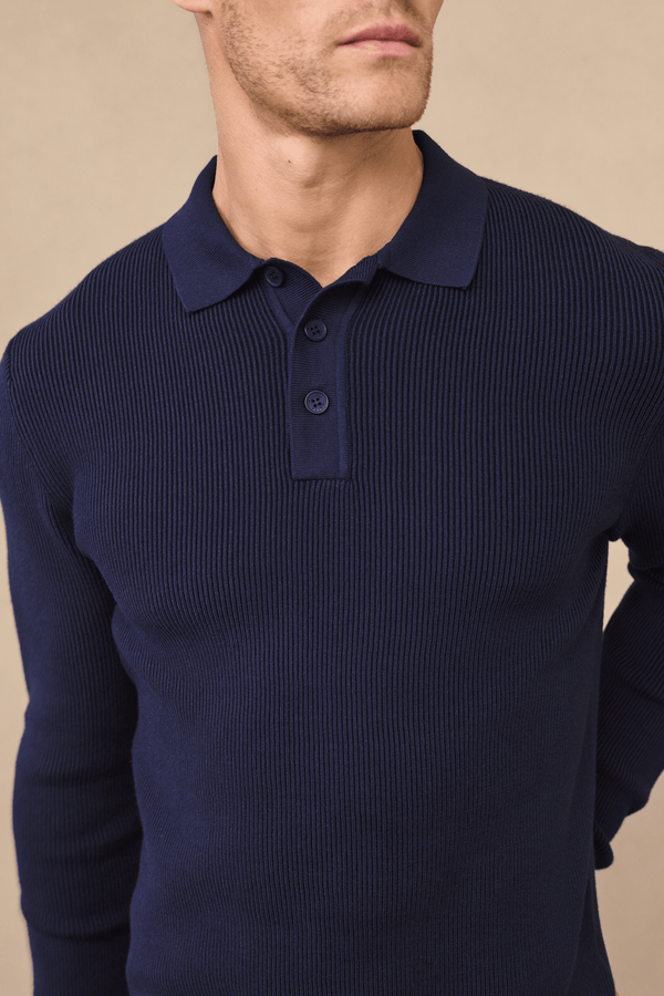 Angus Ribbed Polo - Navy