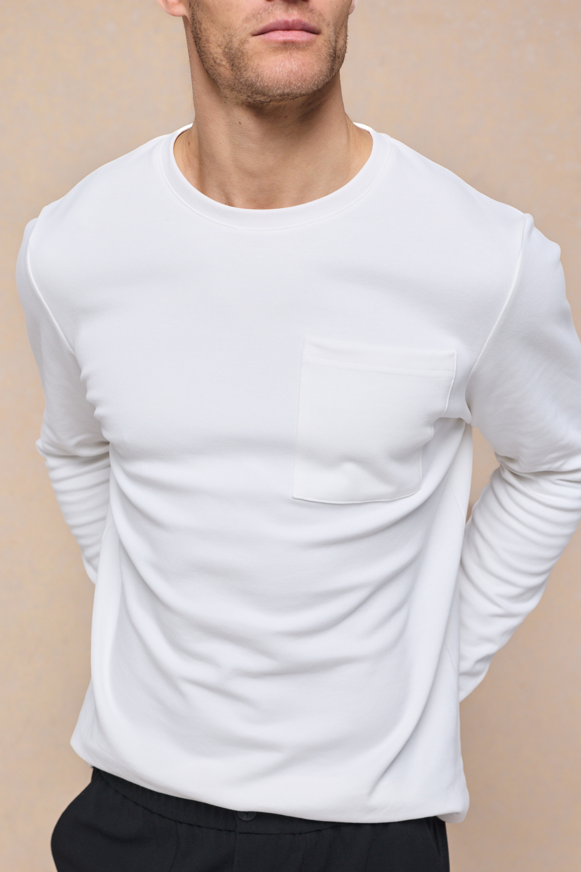 Tyler Long Sleeve Pocket  T-Shirt - Ecru