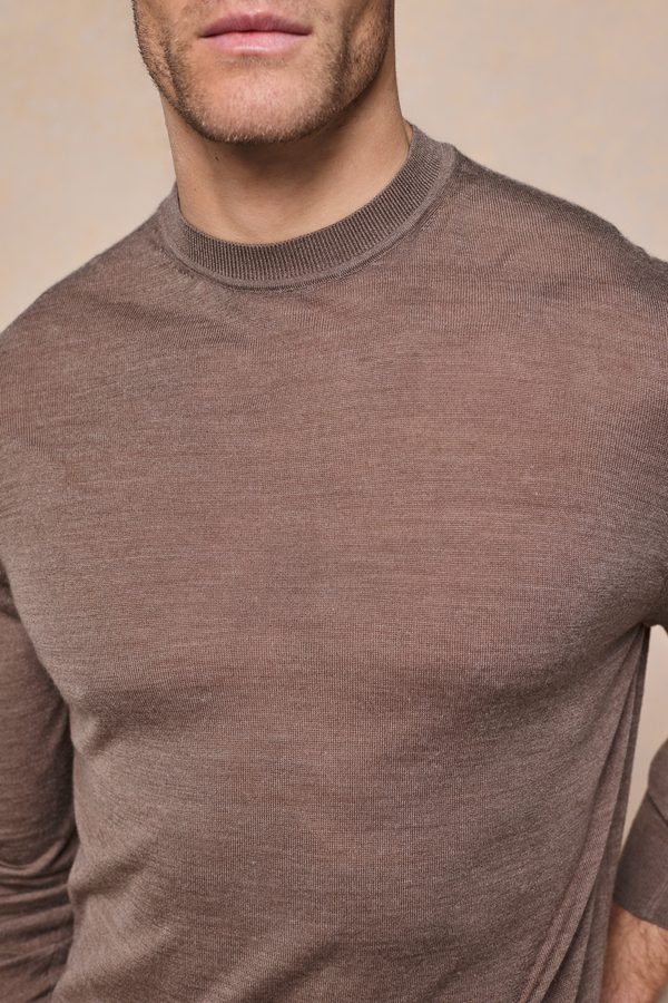 Frederic Fine Knit Long Sleeve T-Shirt - Brown Marl