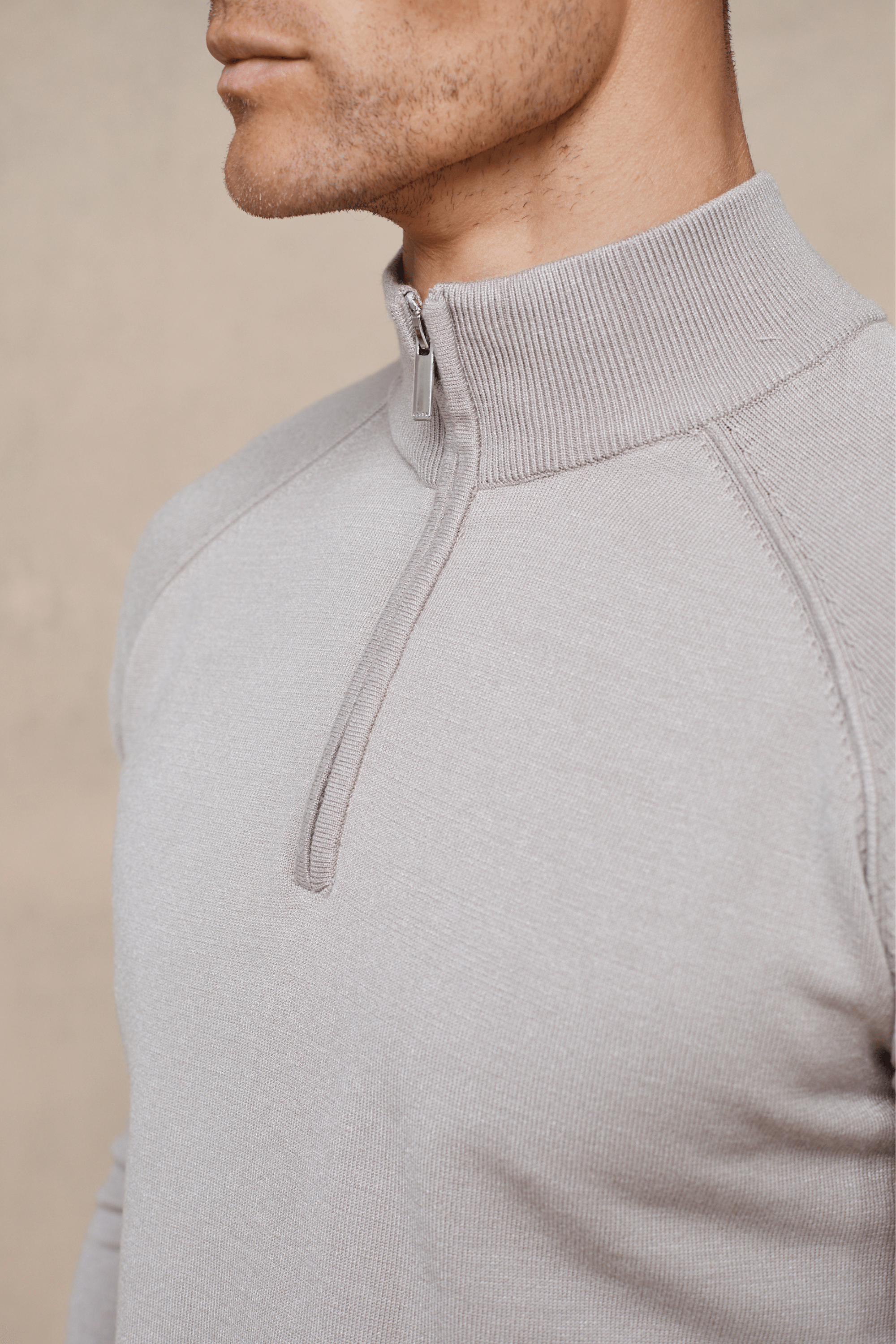 Alex Knitted Half Zip Jumper - Taupe