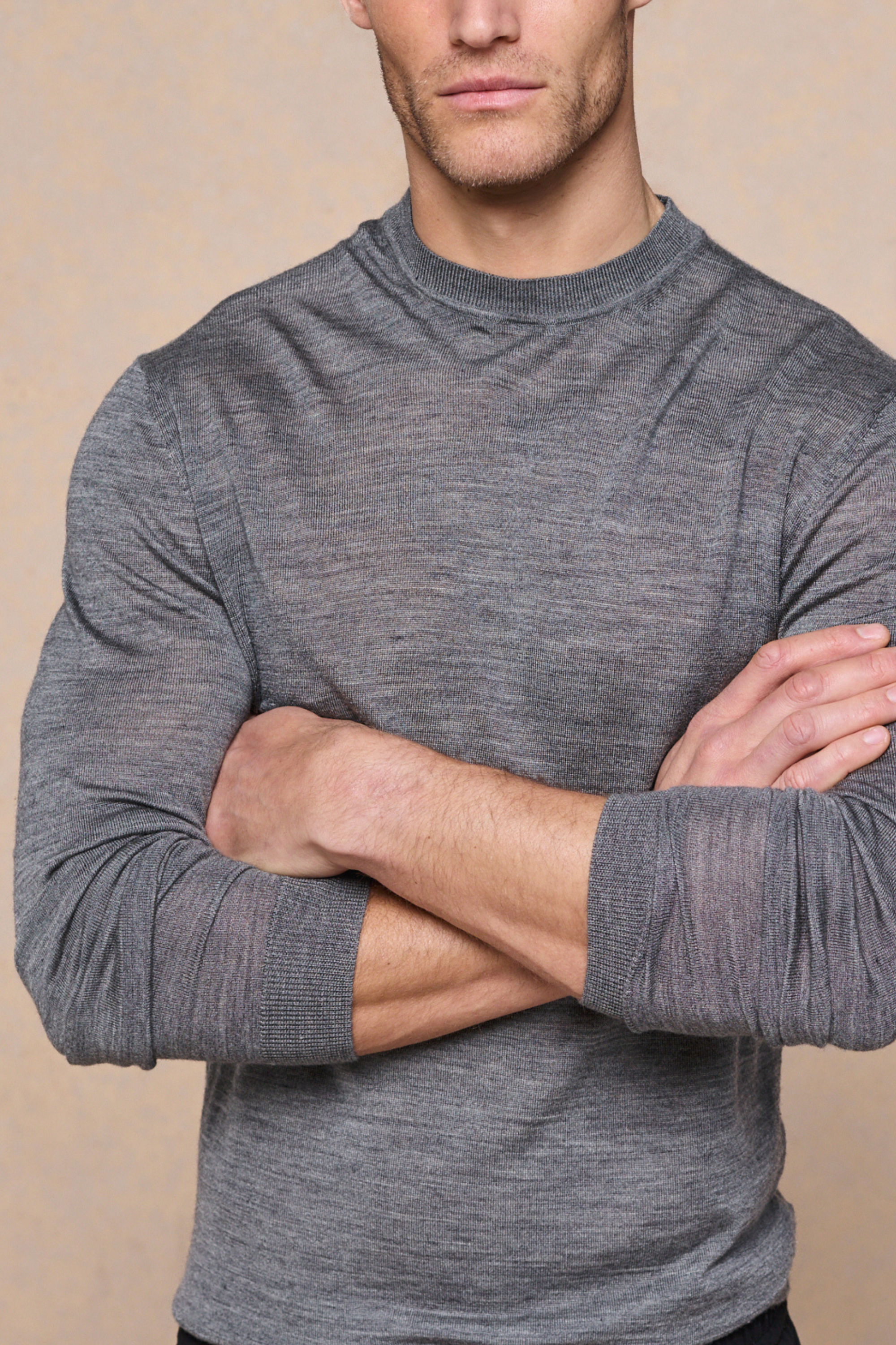 Frederic Fine Knit Long Sleeve T-Shirt - Grey Marl