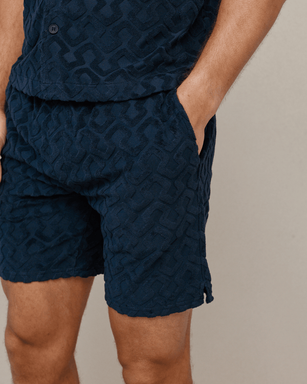 Fontana Flocked Towelled Short - Navy