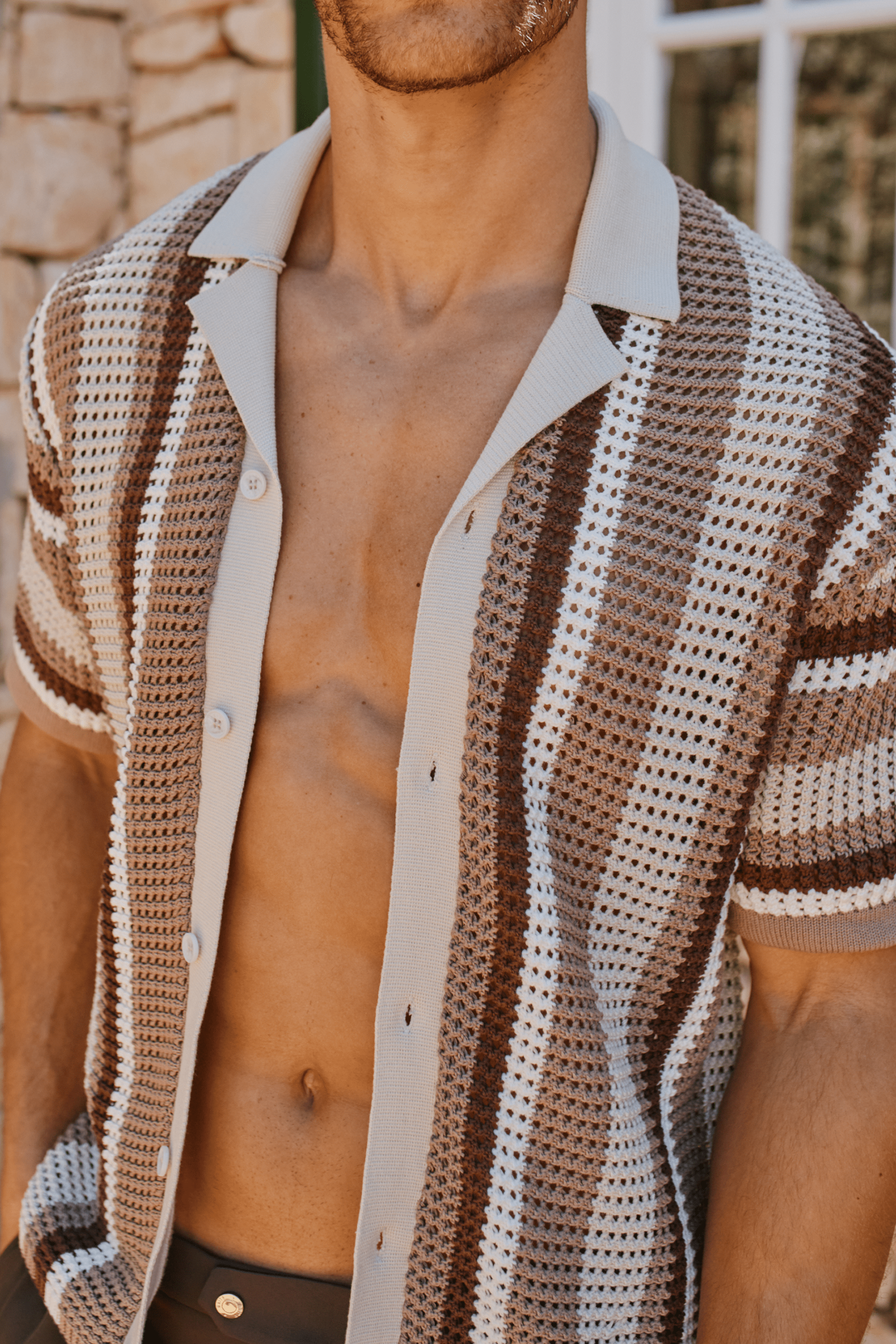 Dell'Amore Crochet Knit Shirt - Brown