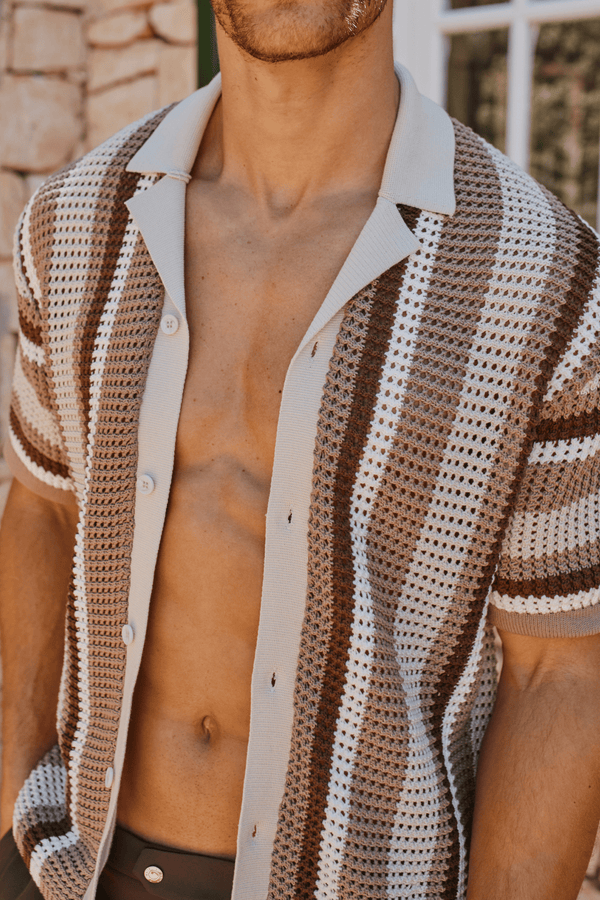 Dell'Amore Crochet Knit Shirt - Brown