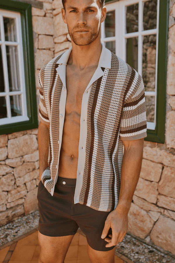 Dell'Amore Crochet Knit Shirt - Brown