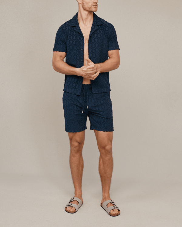 Fontana Flocked Towelled Short - Navy