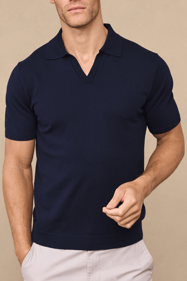 Privia Knitted Open Neck Polo - Navy