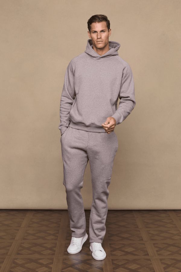 Men’s heavyweight cotton blend joggers in brown marl with straight leg fit by Raith