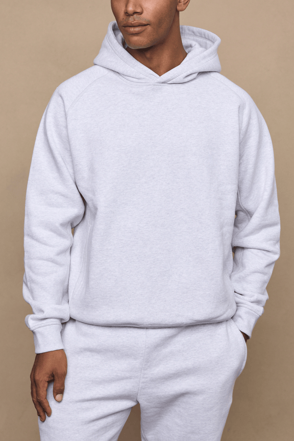 Men’s heavyweight cotton blend hoodie in grey with raglan sleeves by Raith