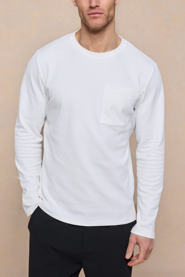 Tyler Long Sleeve Pocket  T-Shirt - Ecru